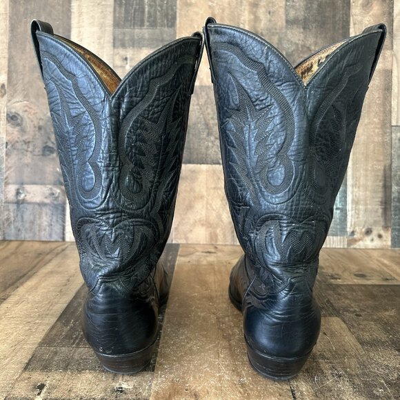 Tony Lama Vintage Classic Black Vibram Sole Western Cowboy Boots Mens 11.5 D - Picture 8 of 12